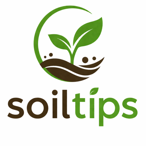 SoilTips logo featuring green and brown text with a leaf accent, representing eco-friendly gardening and soil care