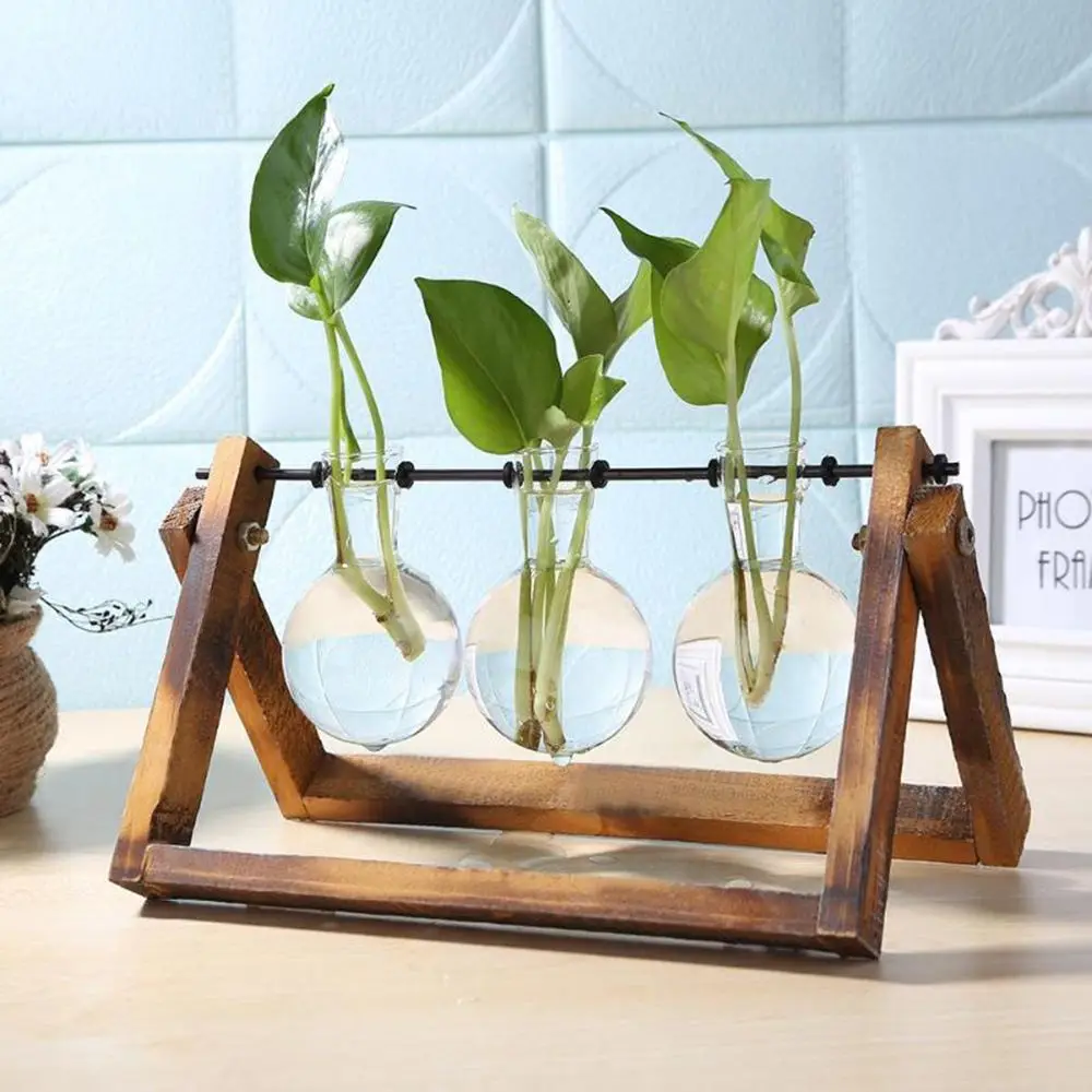wooden frame glass hydroponic vase terrarium tabletop planter Wooden Frame Glass Hydroponic Vase Terrarium Tabletop Planter 2