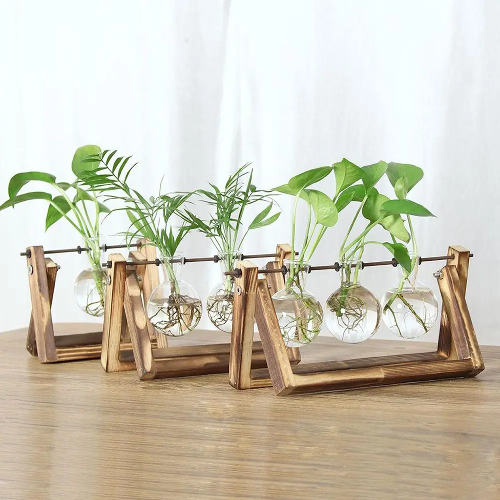 wooden frame glass hydroponic vase terrarium tabletop planter Wooden Frame Glass Hydroponic Vase Terrarium Tabletop Planter 1